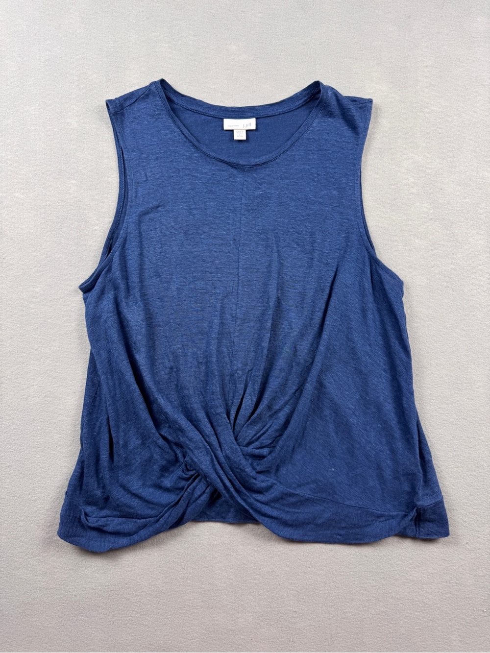 J Jill Women Petite L Drape Linen Tank Blue Beach Coastal Lightweight Scoop Neck